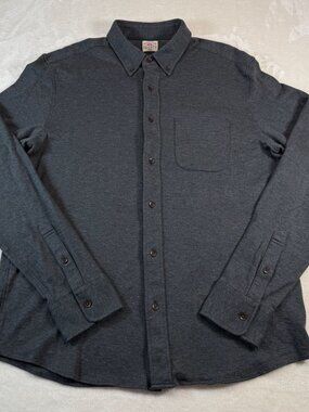 Faherty Coastline Knit Shirt Mens Large Dark Gray Soft Stretch Casual Button Dow